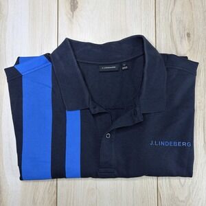 J. Lindeberg Jeremy Stripe Pique Performance Polo Shirt Mens XL Navy Blue